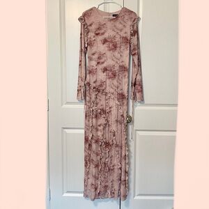 LaMeera Mesh Print Ruffle Maxi Dress